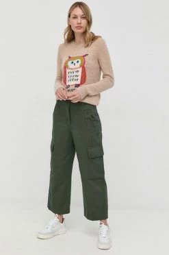 Γυναικεία Υφασμάτινα Βαμβακερό παντελόνι Weekend Max Mara πράσινο,