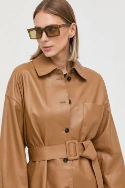 Γυναικεία Παλτά Δερμάτινο παλτό Weekend Max Mara χρώμα: καφέ, -Αξεσουάρ || Παπούτσια || Ρούχα Κατάστημα unnamed file 1808