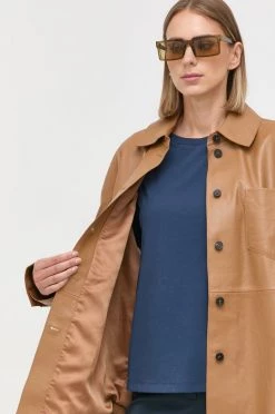 Γυναικεία Παλτά Δερμάτινο παλτό Weekend Max Mara χρώμα: καφέ, -Αξεσουάρ || Παπούτσια || Ρούχα Κατάστημα unnamed file 1810