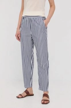 Γυναικεία Υφασμάτινα Βαμβακερό παντελόνι Max Mara Leisure χρώμα: ναυτικό μπλε,