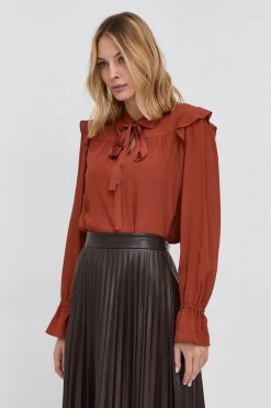 Γυναικεία Μπλούζες Μπλούζα με μείγμα μεταξιού MAX&Co. χρώμα: καφέ