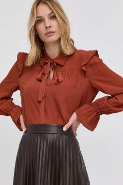 Γυναικεία Μπλούζες Μπλούζα με μείγμα μεταξιού MAX&Co. χρώμα: καφέ -Αξεσουάρ || Παπούτσια || Ρούχα Κατάστημα unnamed file 3724