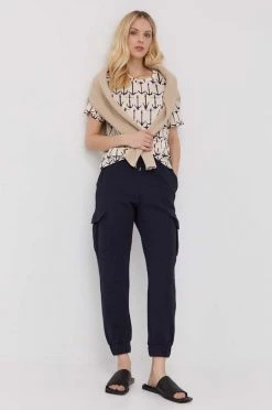 Γυναικεία Κοντομάνικο Βαμβακερό μπλουζάκι Weekend Max Mara ναυτικό μπλε