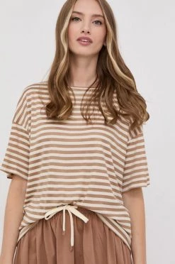 Γυναικεία Κοντομάνικο Μπλουζάκι με λινό μείγμα Max Mara Leisure μπεζ